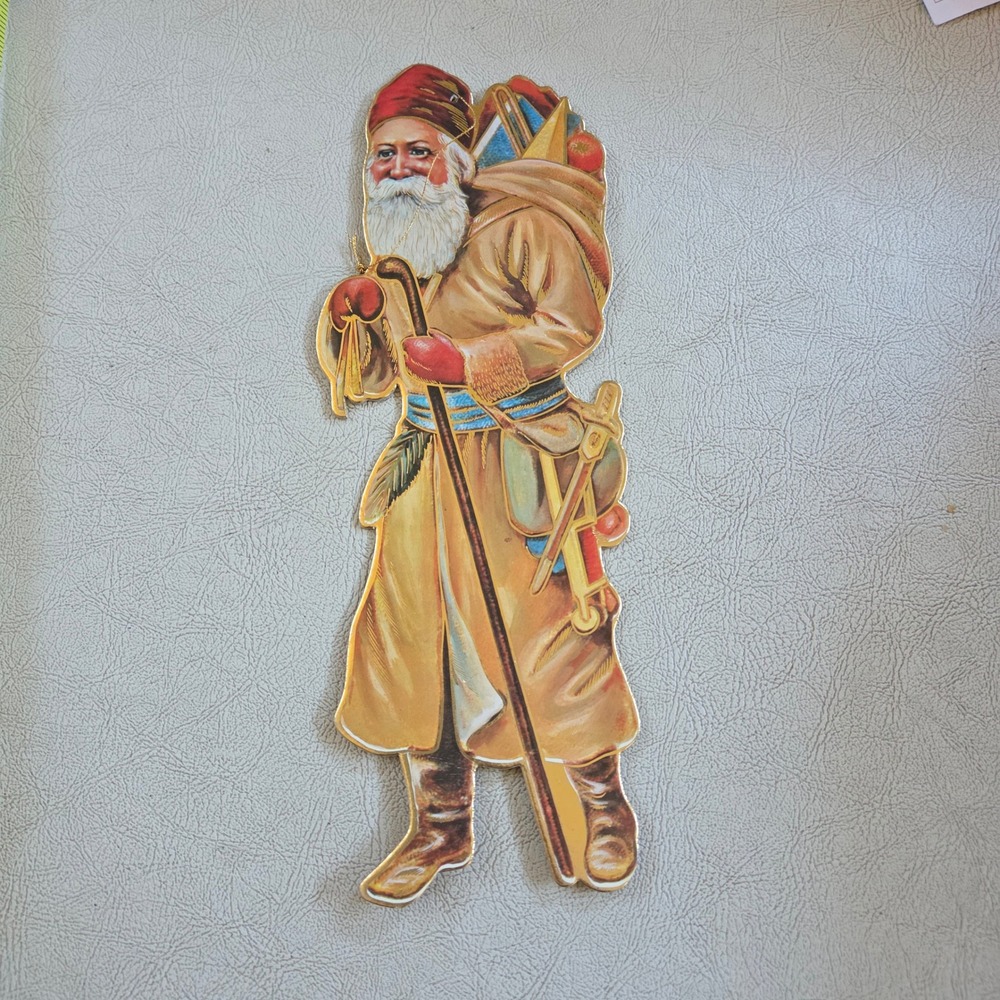 Vintage Merrimack Santa Claus Christmas Ornament Cardboard Folk‎ Art Decor